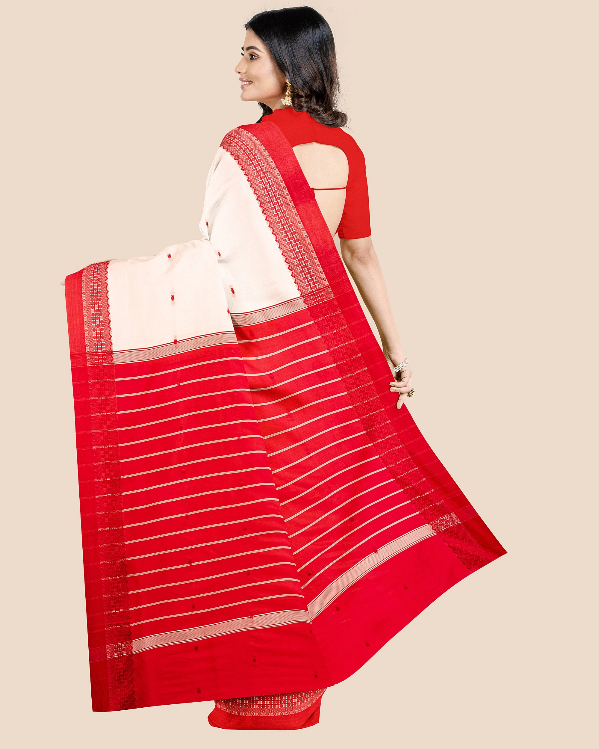 Cream with Red Bordar Garad Art Silk Saree-1