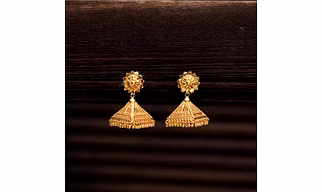Gold Polished Designer Floral stud Triangular Jhumka Earring