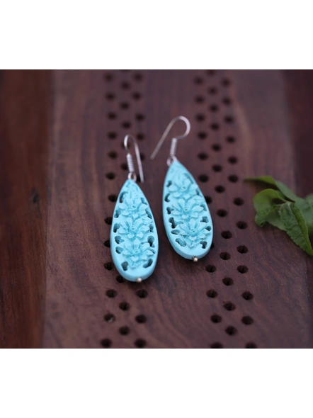 Designer Floral Drop Turquoise Cinnabar bead Earring-Turquoise Blue-Cinnabar-Adult-Female-7.5cm-1