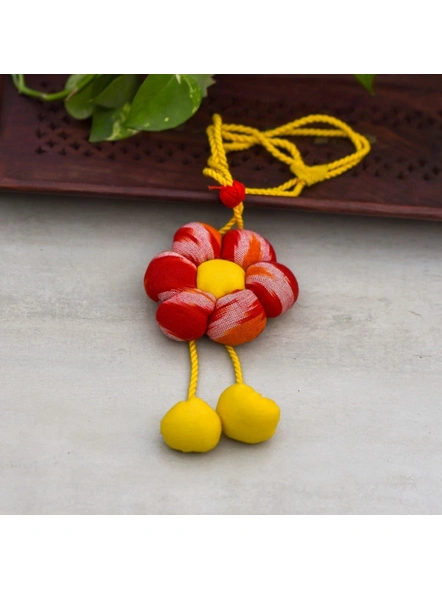 Handcrafted Designer Yellow Red Ikkat Fabric Floral Pendant with Adjustable Dori-LAACNL002