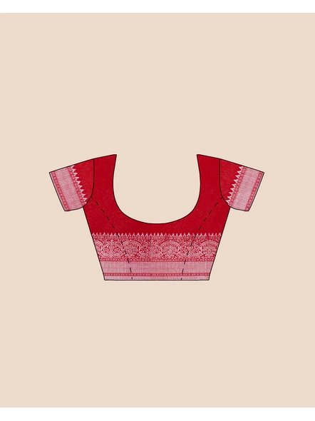 Exclusive Handwoven Red Linen Benarasi Soft Silver Zari Floral Saree with Blouse Piece-6