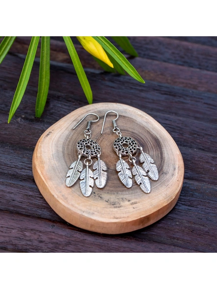 Cute Designer German Silver Dreamcatcher Earring with Feather Charm-LAAER376