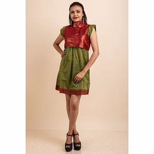 Brocade with Green Saree Silk Dress