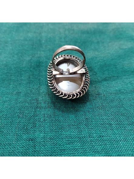Designer German Silver Oval Finger Ring with Semi Precious Agate Stone-3