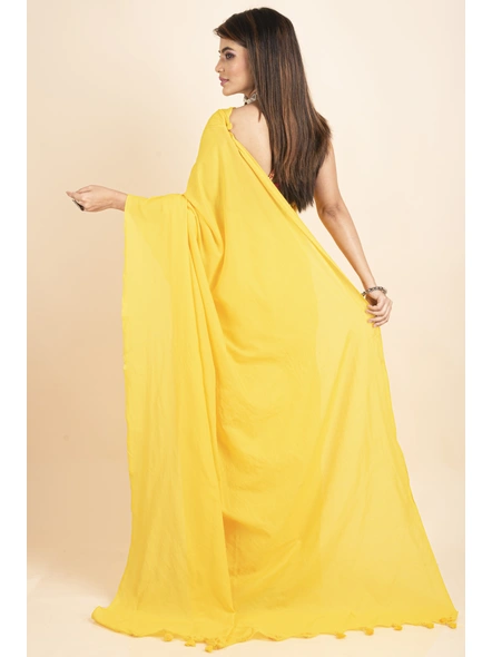 Mercerized Handloom Yellow Cotton Saree with Blouse Piece-Yellow-Cotton-One Size-Sari-Female-Adult-1