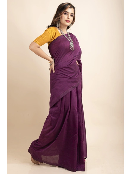 Egg Plant Mercerized Handloom Cotton Saree with Blouse Piece-Purple-Cotton-One Size-Sari-Female-Adult-4