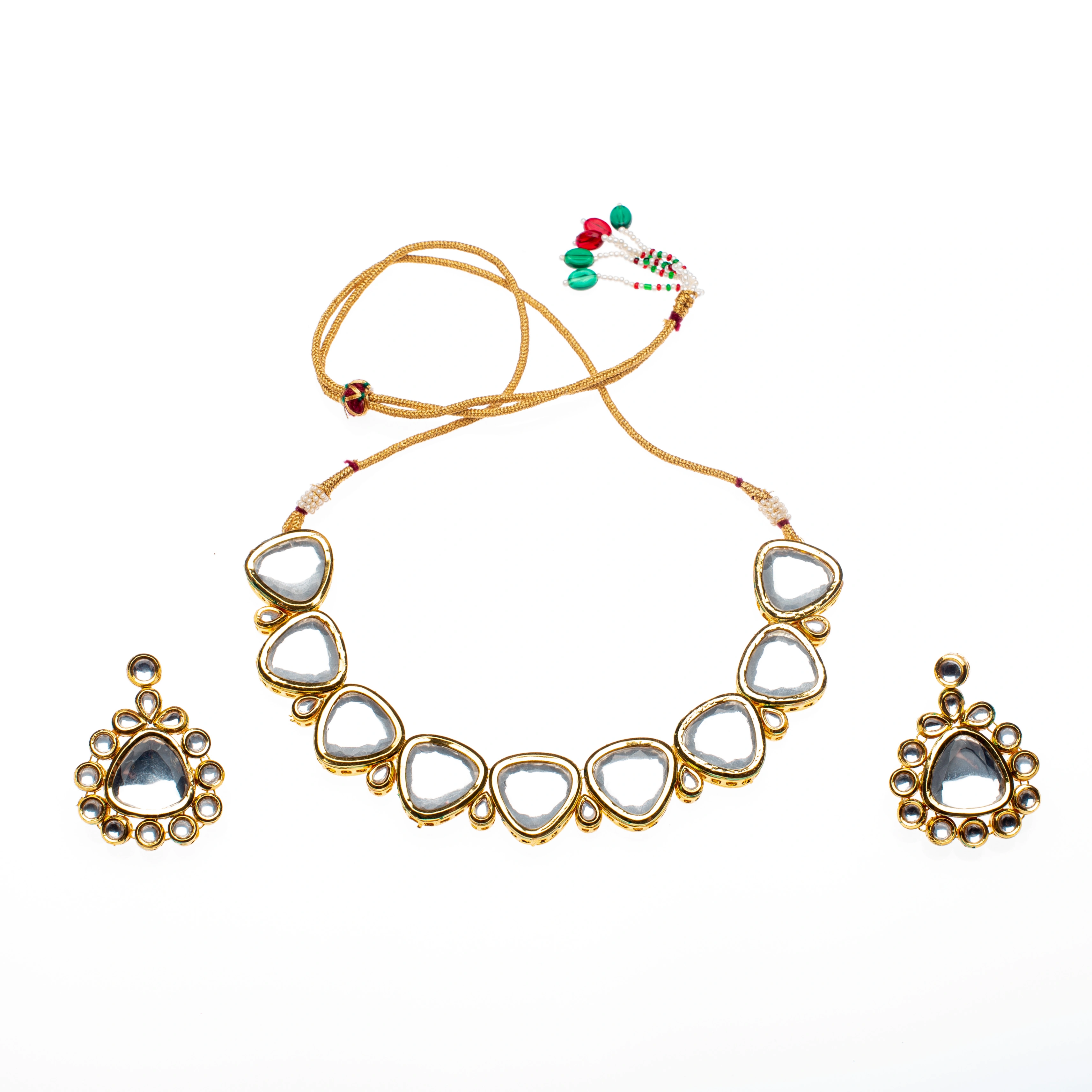 Exclusive Kundan Choker Earring Necklace set with adjustable Dori and Backside meenakari work-LAAKDNLS01