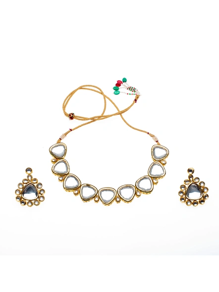 Exclusive Kundan Choker Earring Necklace set with adjustable Dori and Backside meenakari work-LAAKDNLS01