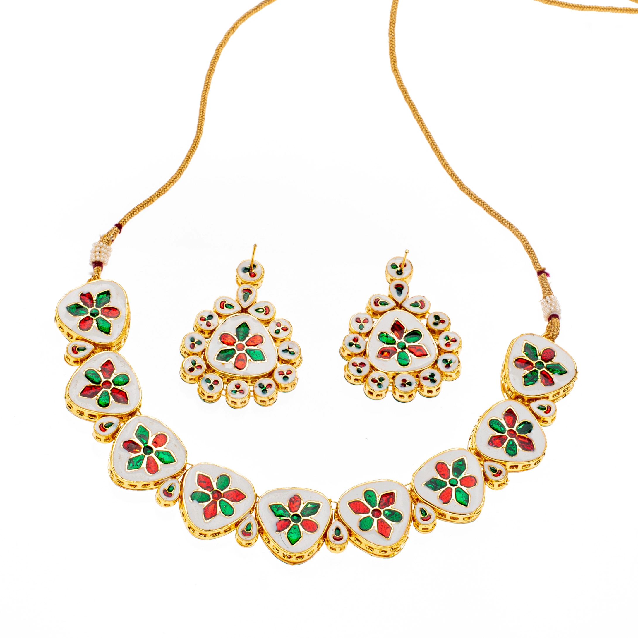 Exclusive Kundan Choker Earring Necklace set with adjustable Dori and Backside meenakari work-1