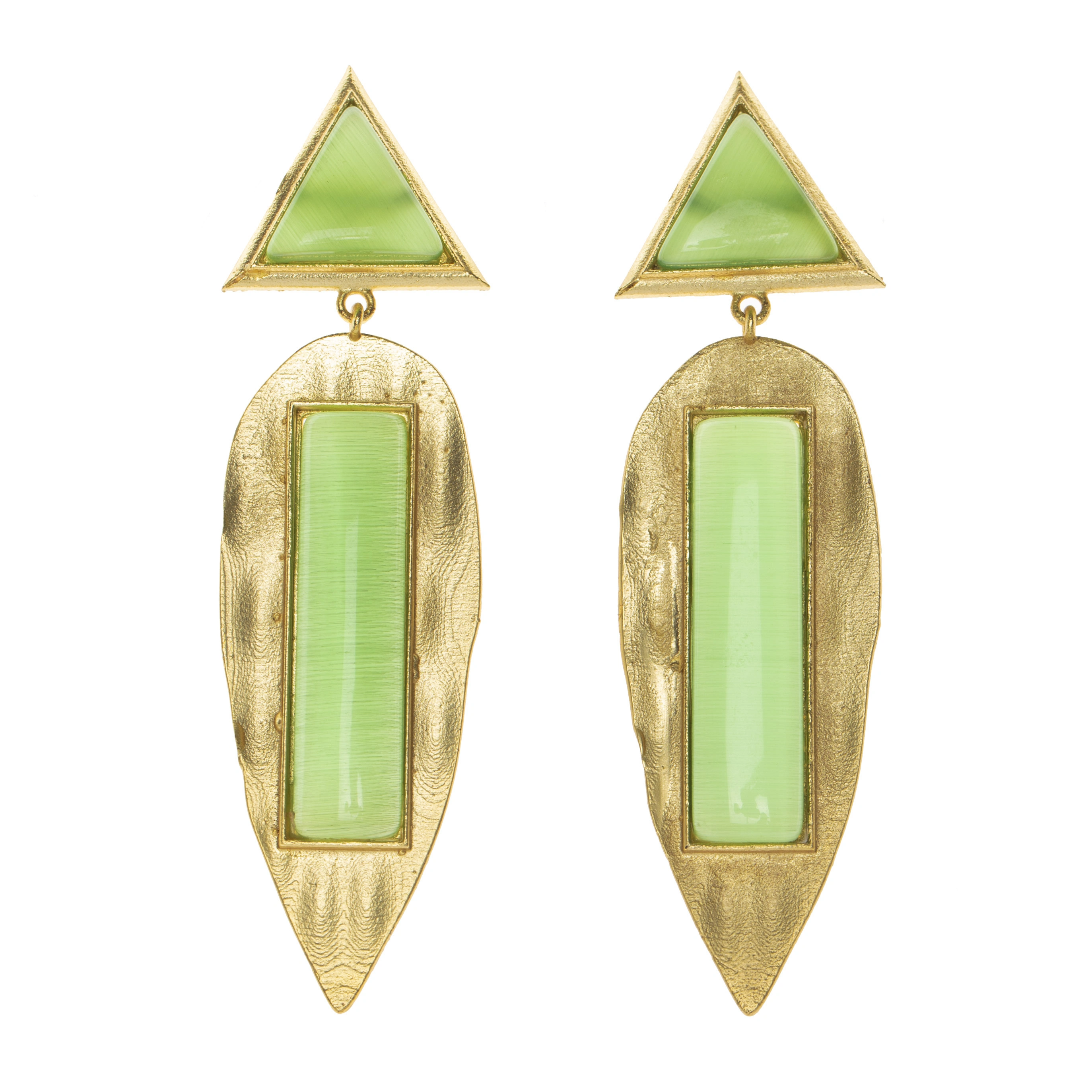 Designer Triangular Leaf Green Golden Stud Dangler-2