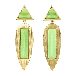 Designer Triangular Leaf Green Golden Stud Dangler