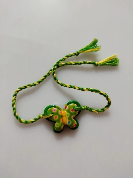 Acrylic Green Butterfly Rakhi with Yellow Green Dori Roli Chawal for Boys &amp; Kids-2