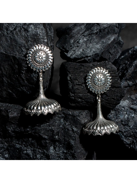 German Silver Designer Paisley Floral Stud Jhumka Earring-LAAER431