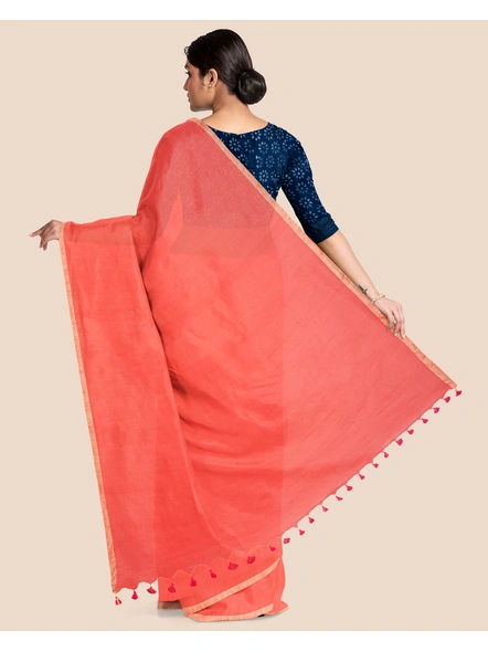 Peach Handloom Cotton Noil Zari Border Saree with Blouse Piece-Peach-Cotton-Free-Sari-Female-Adult-7