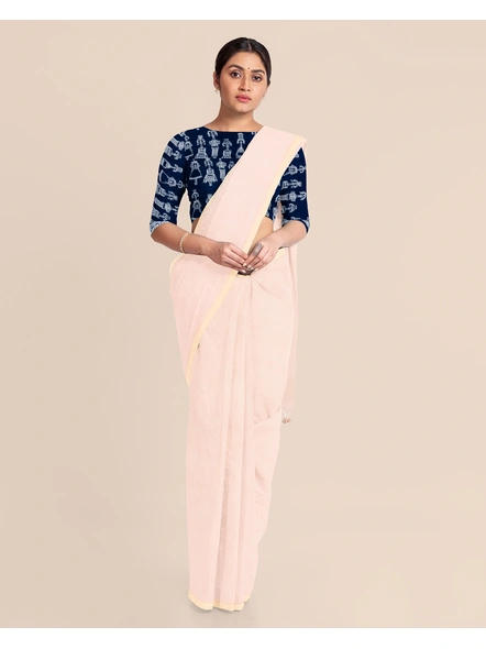 Beige Handloom Cotton Noil Zari Border Saree with Blouse Piece-Beige-Cotton-Free-Sari-Female-Adult-8
