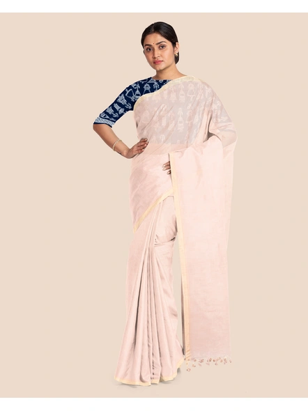 Beige Handloom Cotton Noil Zari Border Saree with Blouse Piece-Beige-Cotton-Free-Sari-Female-Adult-9