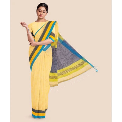 Handloom Noel Pure Cotton Saree with Blouse piece (Yellow)