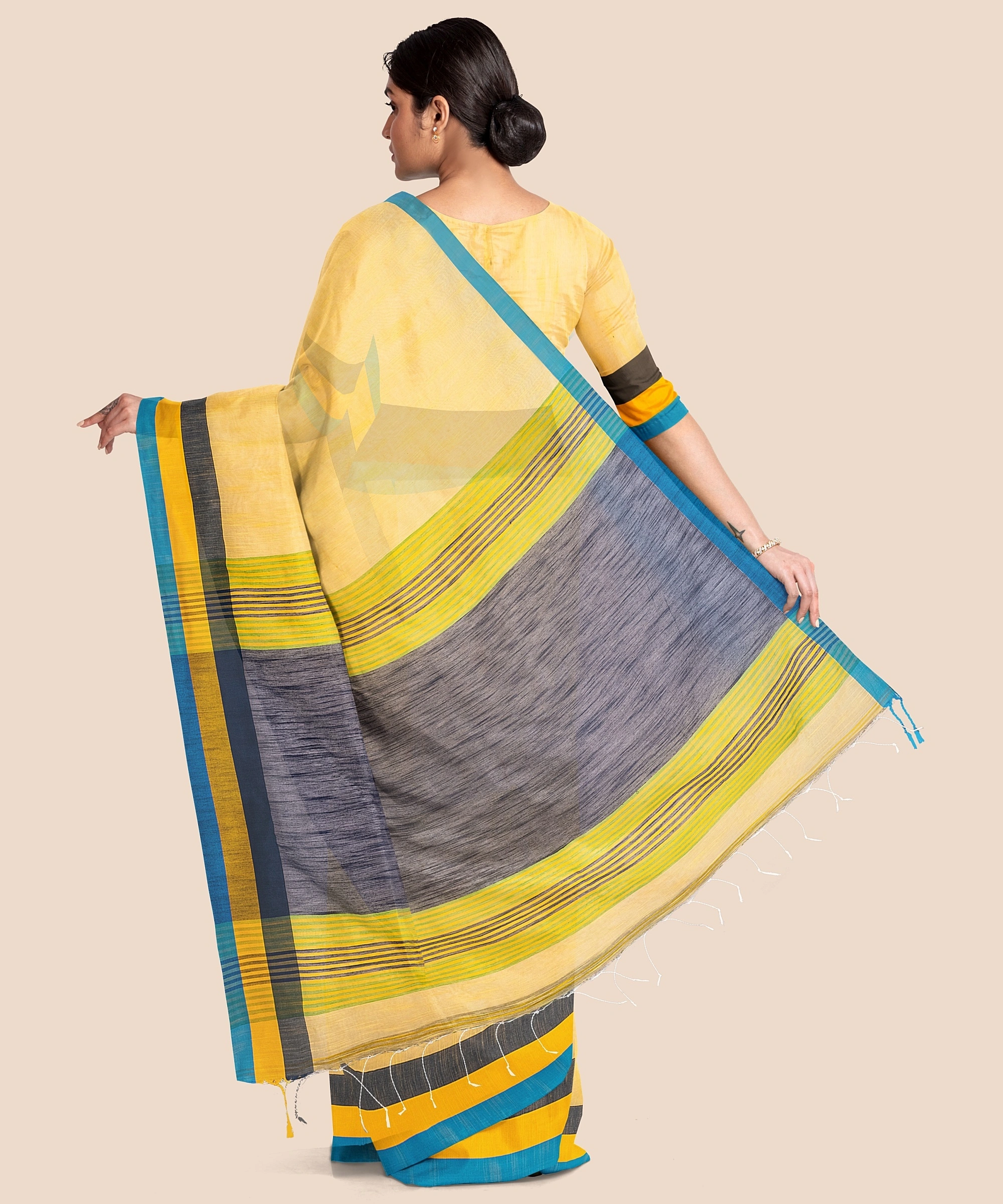 Handloom Noel Pure Cotton Saree with Blouse piece (Yellow)-1