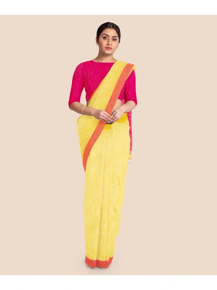 Handloom Pure Cotton Saree with Blouse piece (Yellow)-2