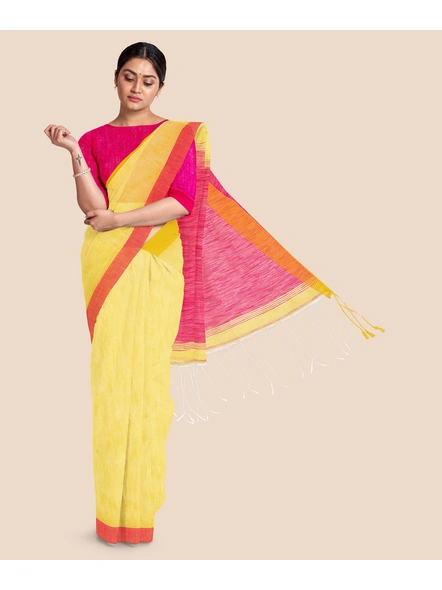 Handloom Pure Cotton Saree with Blouse piece (Yellow)-LAACHS007