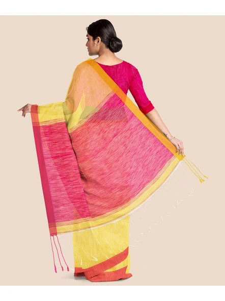 Handloom Pure Cotton Saree with Blouse piece (Yellow)-1
