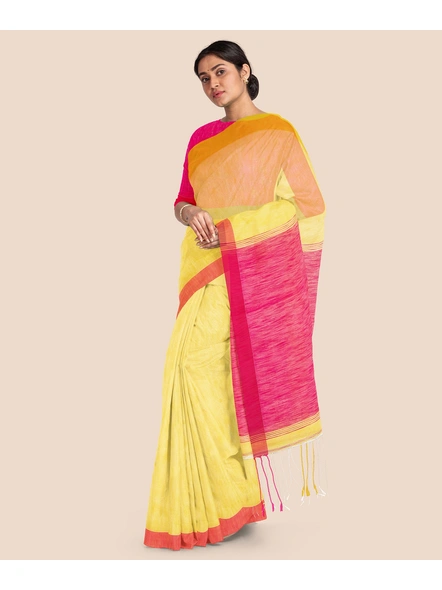 Handloom Pure Cotton Saree with Blouse piece (Yellow)-3