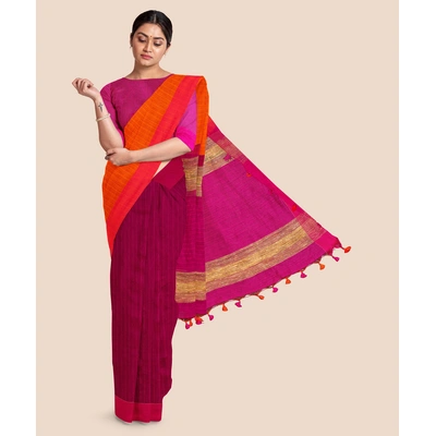 Handloom Pure Cotton Saree with Blouse piece (Magenta)