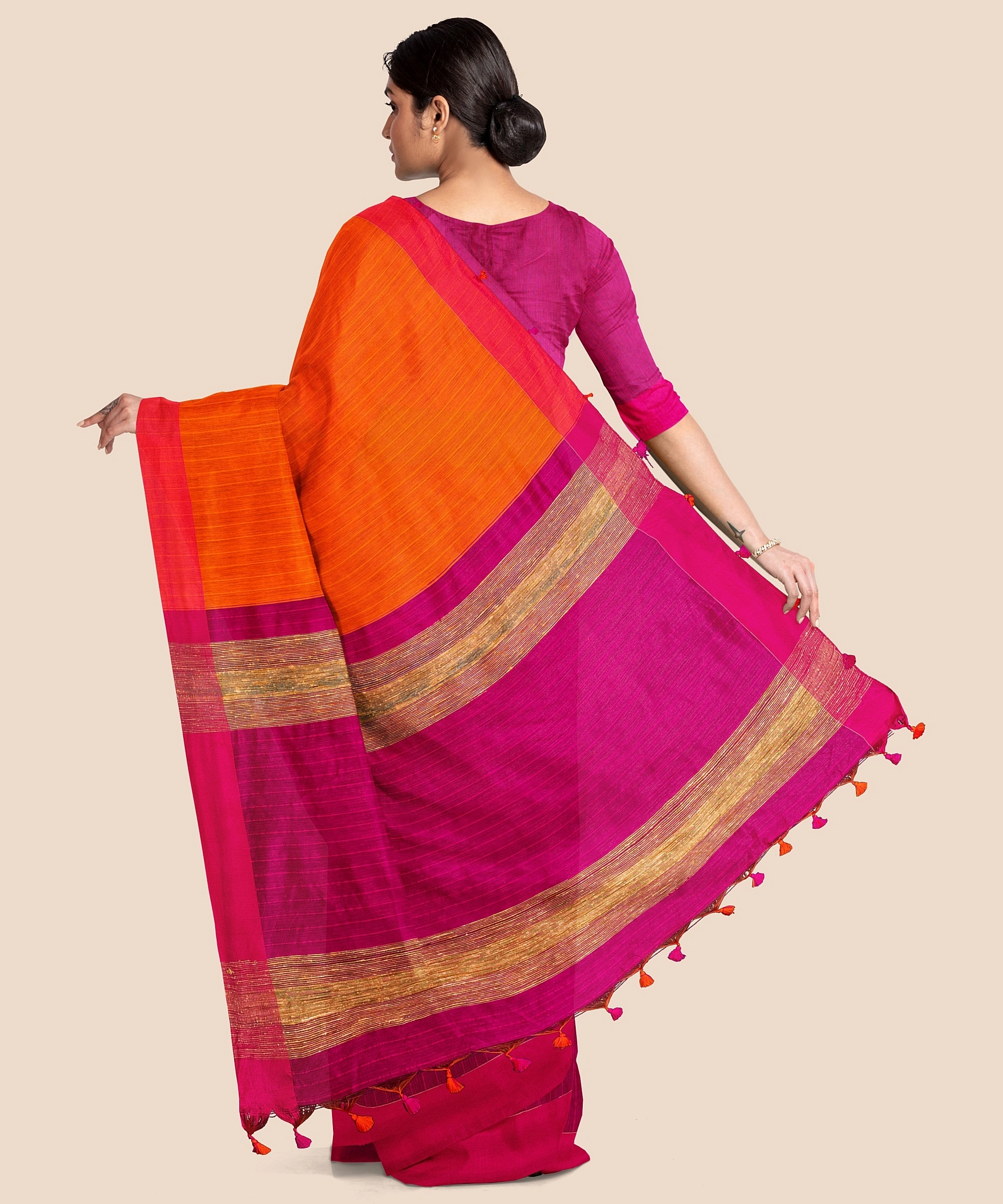 Handloom Pure Cotton Saree with Blouse piece (Magenta)-1