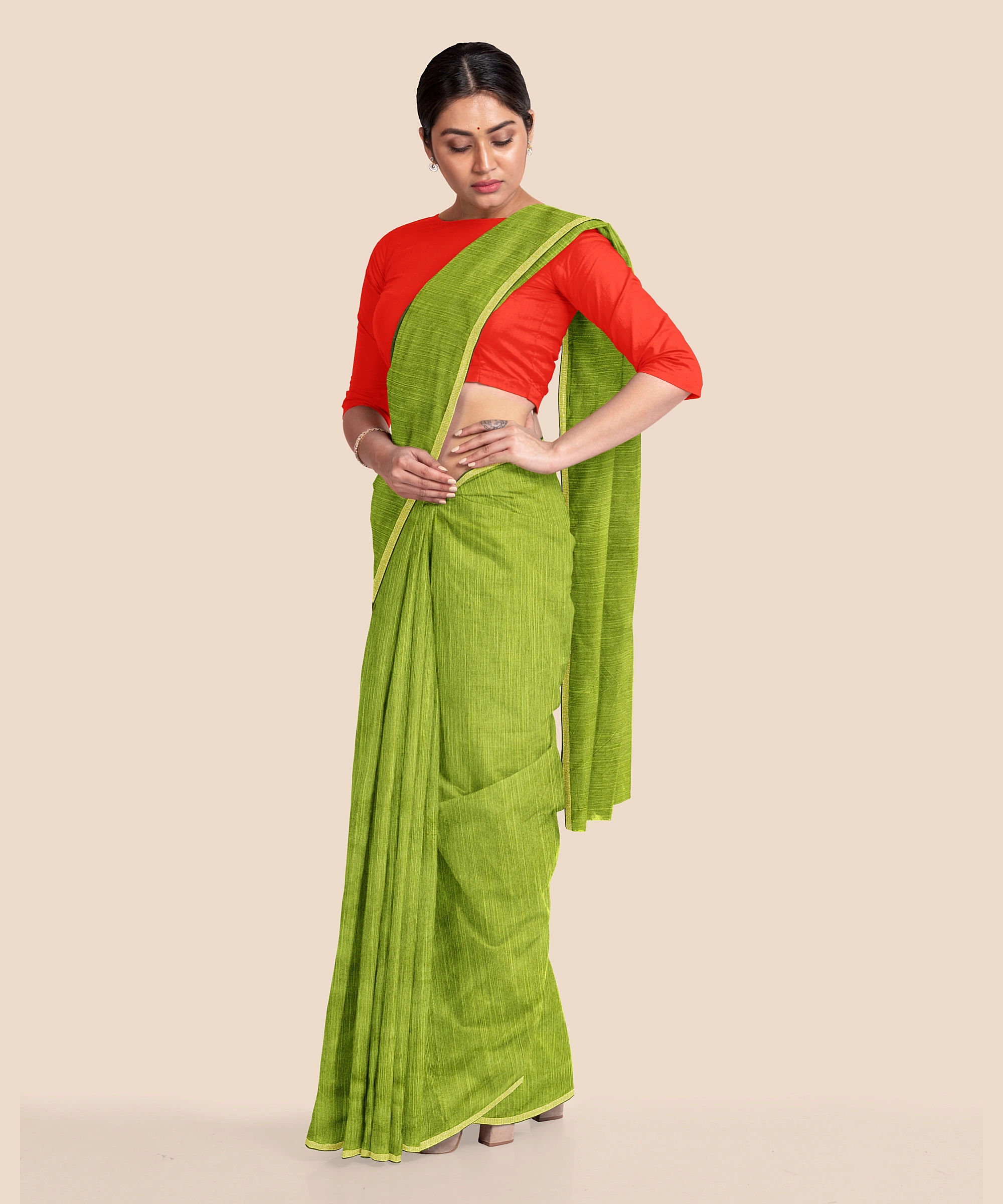 Handwoven Olive Green RAW Silk Saree-4