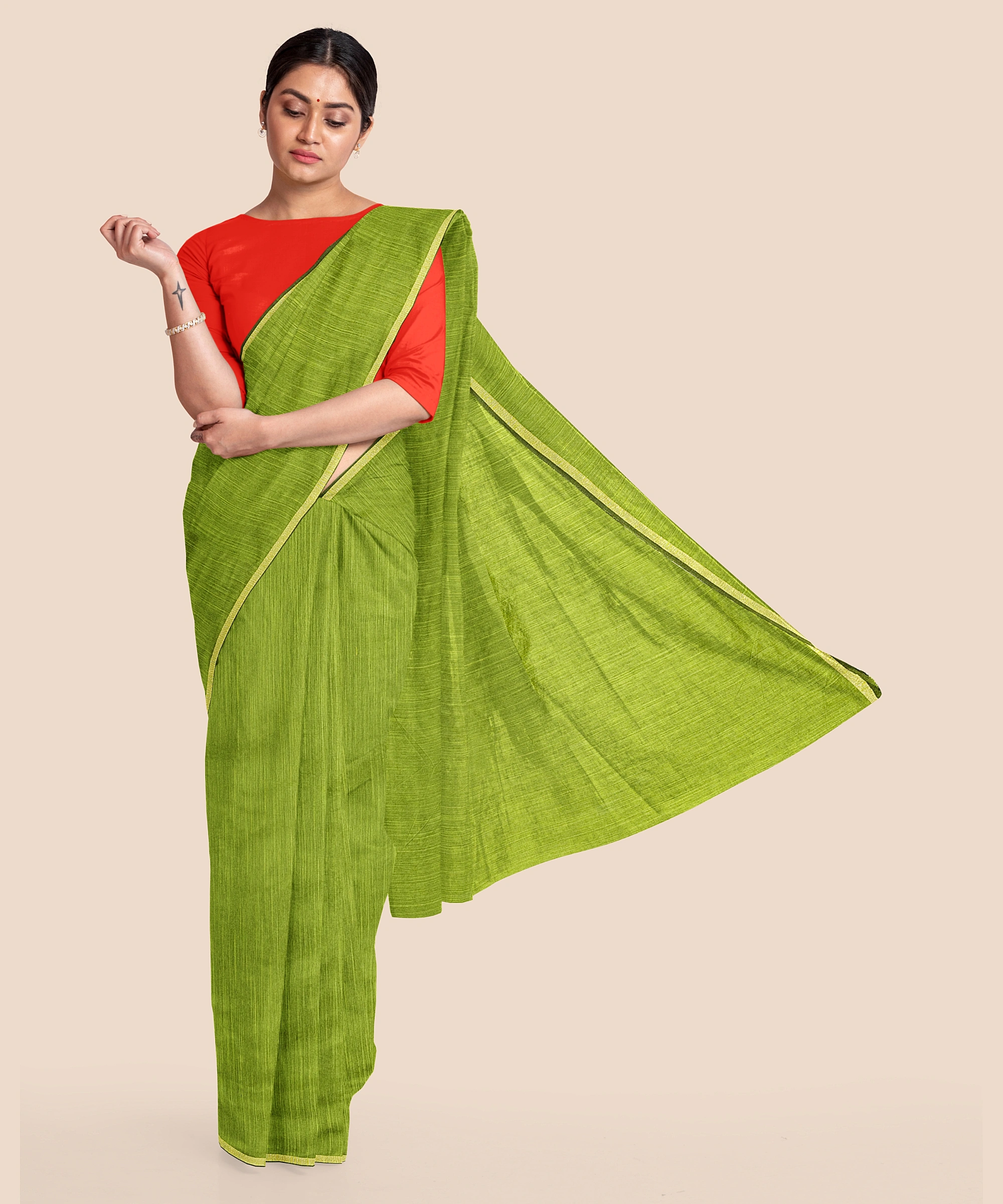 Handwoven Olive Green RAW Silk Saree-LAARSSWBP001