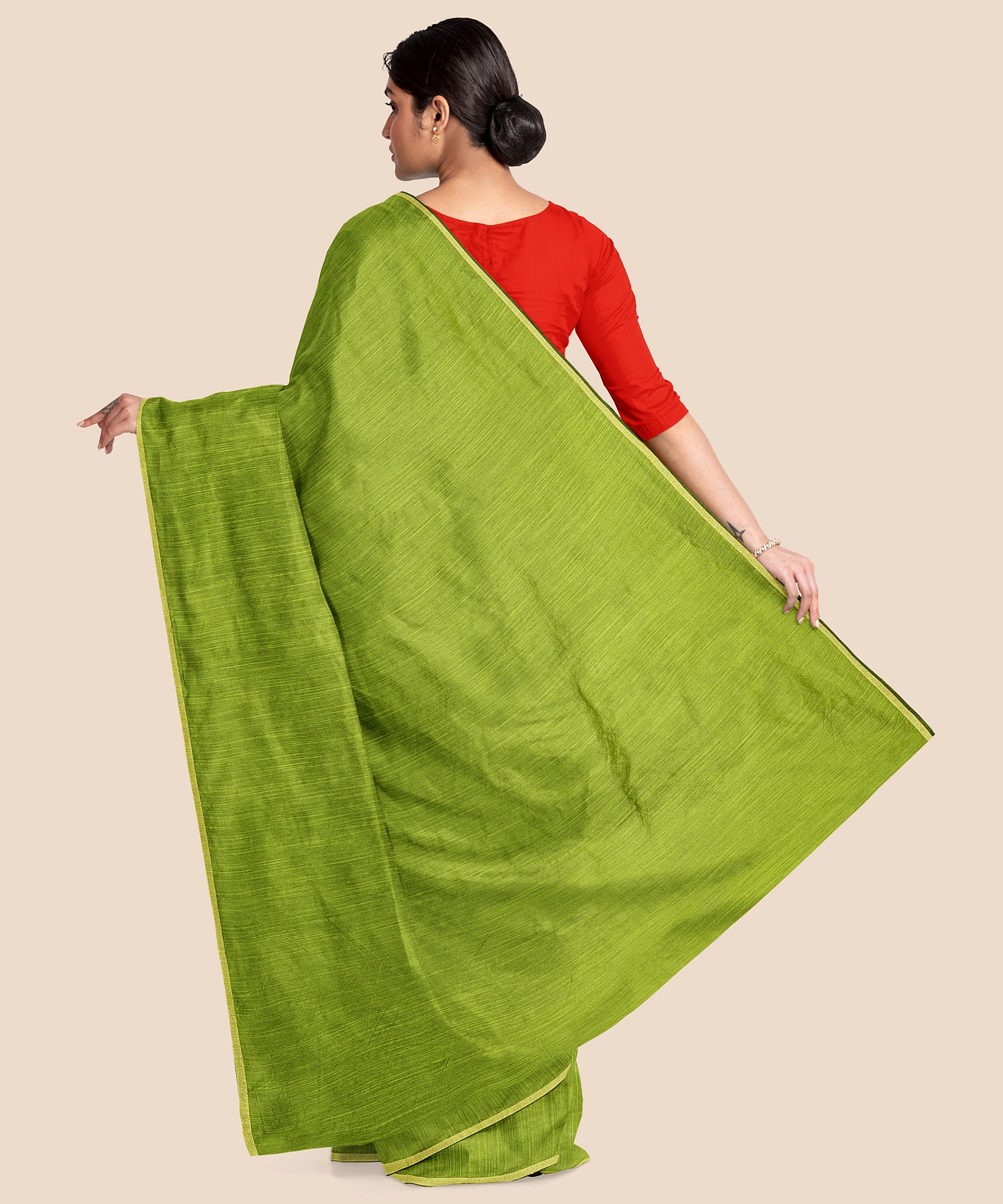 Handwoven Olive Green RAW Silk Saree-1