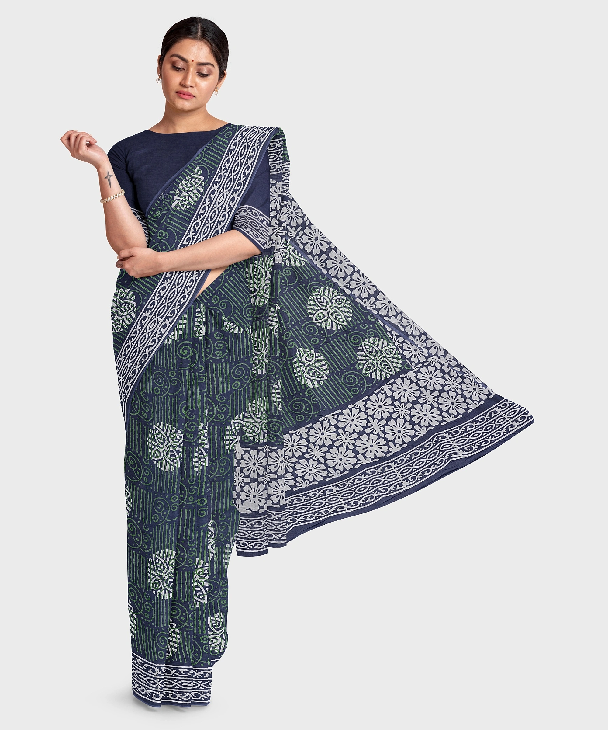 Printed Mulmul Pure Cotton Saree with Blouse piece-LAAMMCWBP007