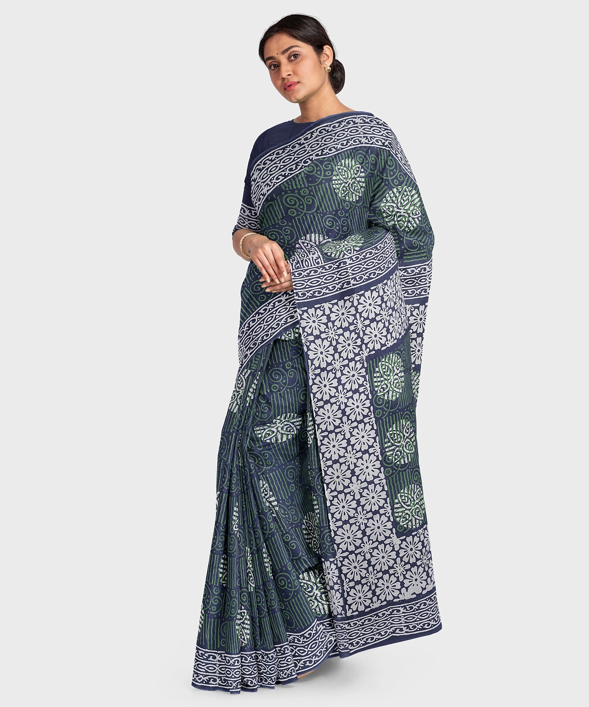 Printed Mulmul Pure Cotton Saree with Blouse piece-2