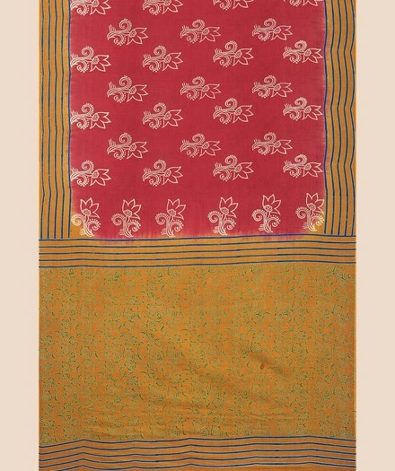 Printed Mulmul Cotton Saree (Red)-3