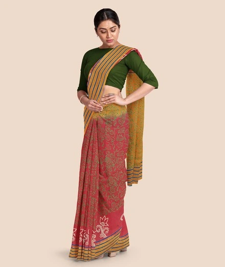 Printed Mulmul Cotton Saree (Red)-4