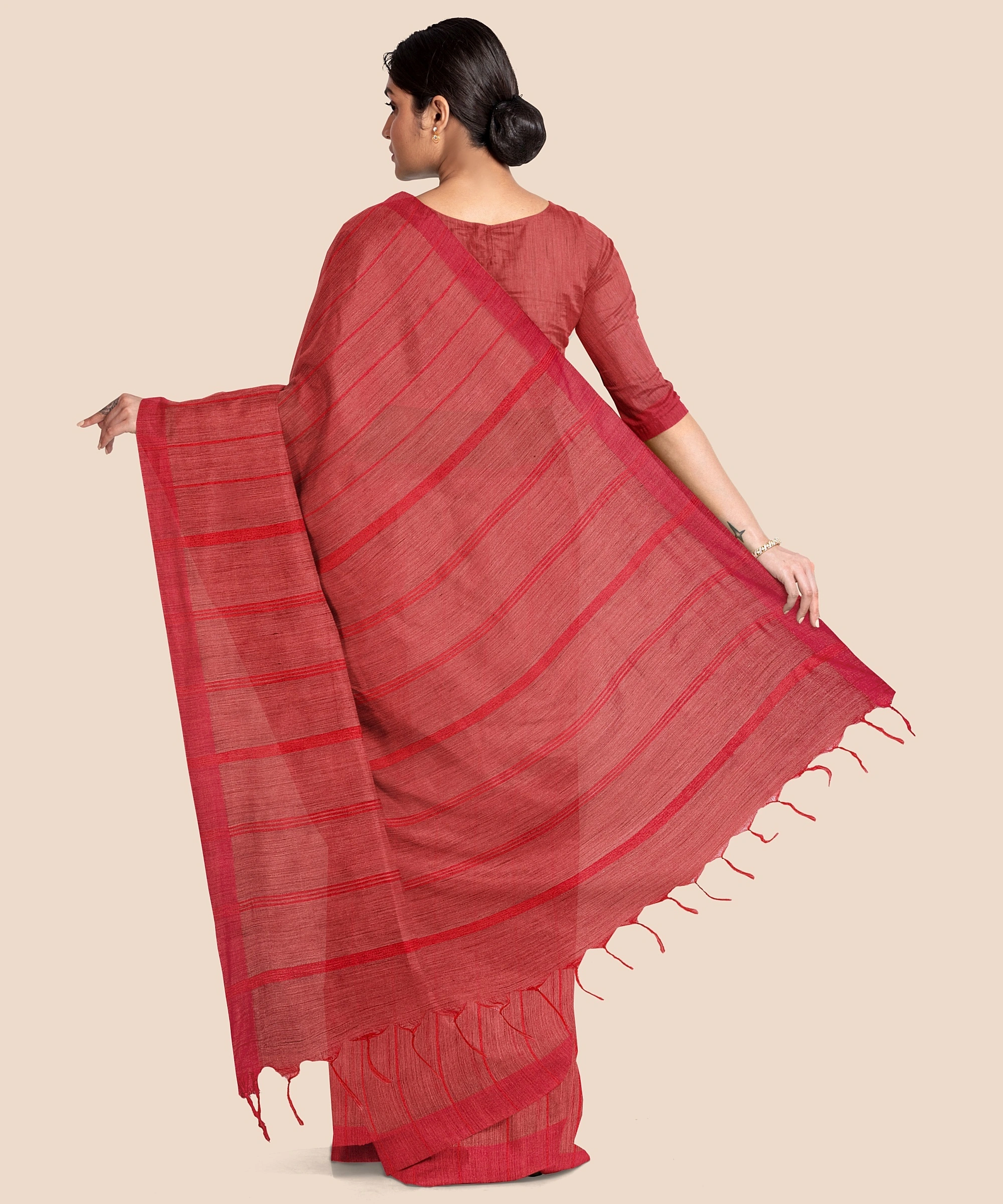 Handloom Bhagalpuri Cotton Ghicha Saree in Red-1