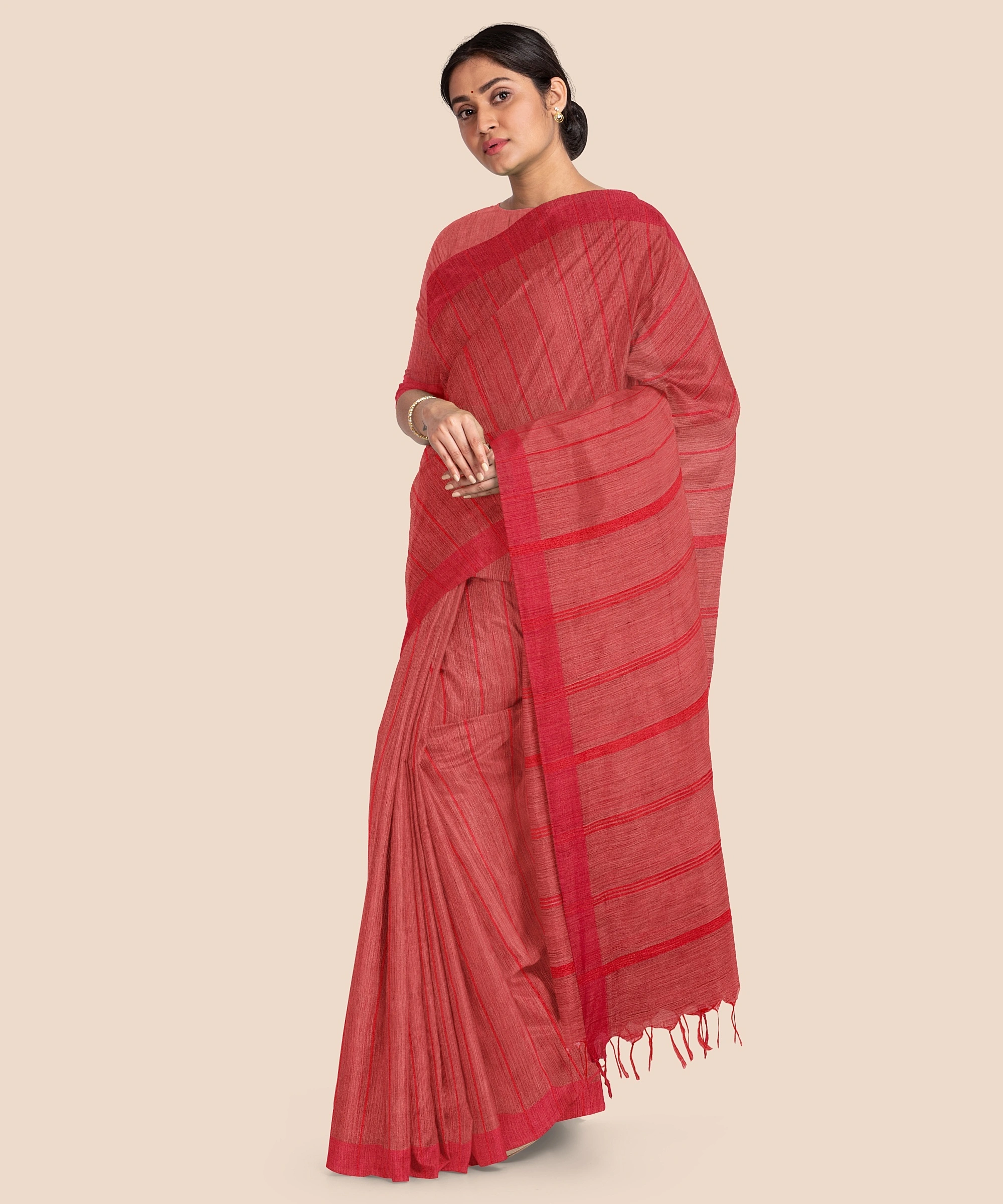 Handloom Bhagalpuri Cotton Ghicha Saree in Red-2