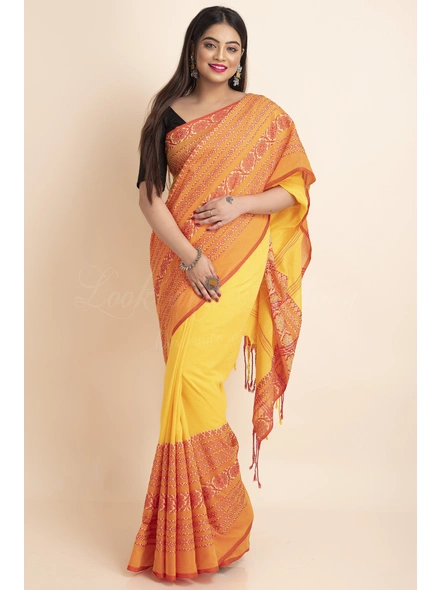 Yellow Red Handwoven Cotton Begumpuri Mahapaar Saree with Blouse Piece-LAAHKBSWBP015