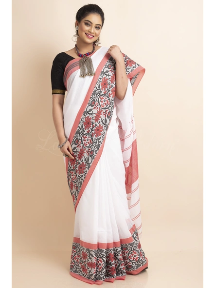 White Handwoven Cotton Floral Meena Begumpuri Saree with Blouse Piece-White-Free-Cotton-Female-Adult-Sari-4