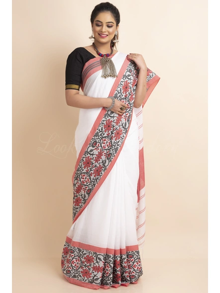 White Handwoven Cotton Floral Meena Begumpuri Saree with Blouse Piece-White-Free-Cotton-Female-Adult-Sari-5