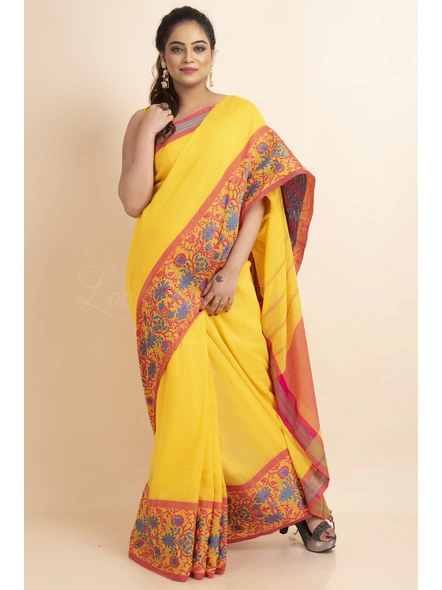 Yellow Handwoven Cotton Floral Meena Begumpuri Saree with Blouse Piece-LAAHKBSWBP024