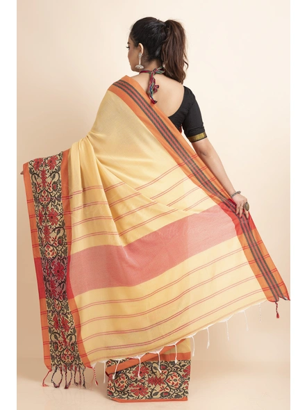 Butter Yellow Handwoven Cotton Floral Meena Begumpuri Saree with Blouse Piece-Yellow-Free-Cotton-Female-Adult-Sari-1