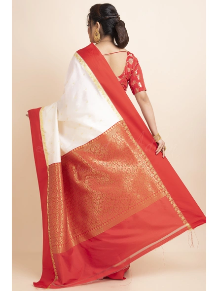 White Red Border Garad Kanchipuram Style Golden Zari Work Art Silk Saree with Blouse Piece-White-Free-Art Silk-Female-Adult-1