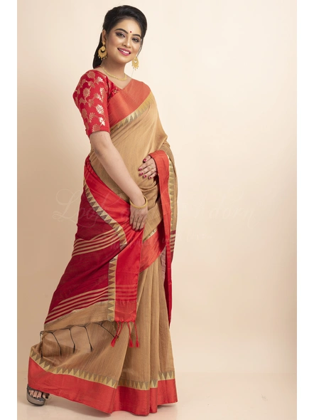 Red Brown Temple Border Cotton Silk Saree with Blouse Piece-LAACSHS023