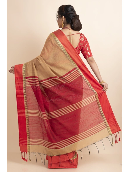 Red Brown Temple Border Cotton Silk Saree with Blouse Piece-Red-Free-Cotton Silk-Female-Adult-1