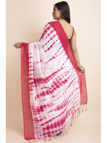 White Pink Soft Cotton Linen Shibori Saree with Blouse Piece-White-Free-Cotton Linen-Female-Adult-1