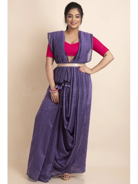 Violet Mercerized Handloom Cotton Saree with Blouse Piece-LAAMHCWBP030