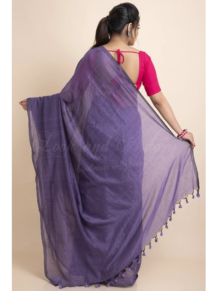Violet Mercerized Handloom Cotton Saree with Blouse Piece-Violet-One Size-Cotton-Female-Adult-Sari-1