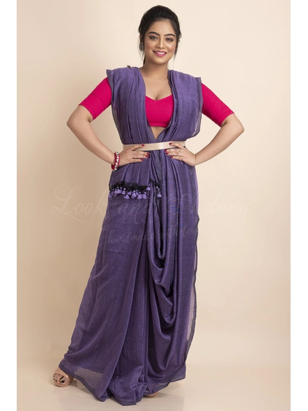 Violet Mercerized Handloom Cotton Saree with Blouse Piece-Violet-One Size-Cotton-Female-Adult-Sari-3