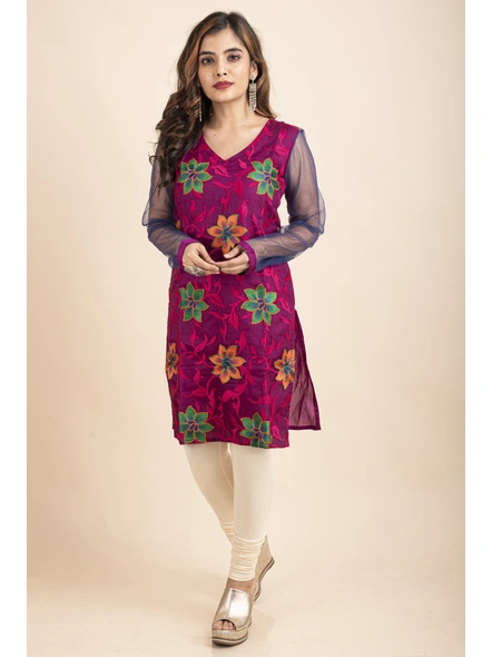 Designer Purple Kurti with Floral Embroidery-LAASGD23